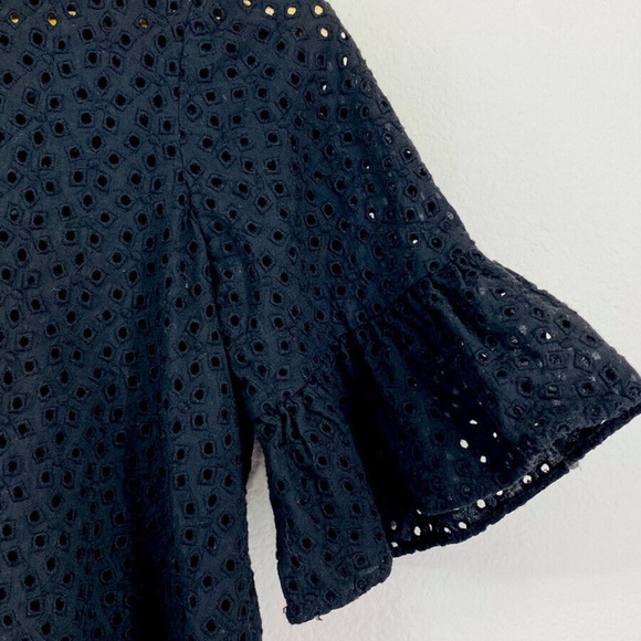 Madewell Black Eyelet Button Up Flare Bell Sleeve Blouse XXS - Picture 4 of 9